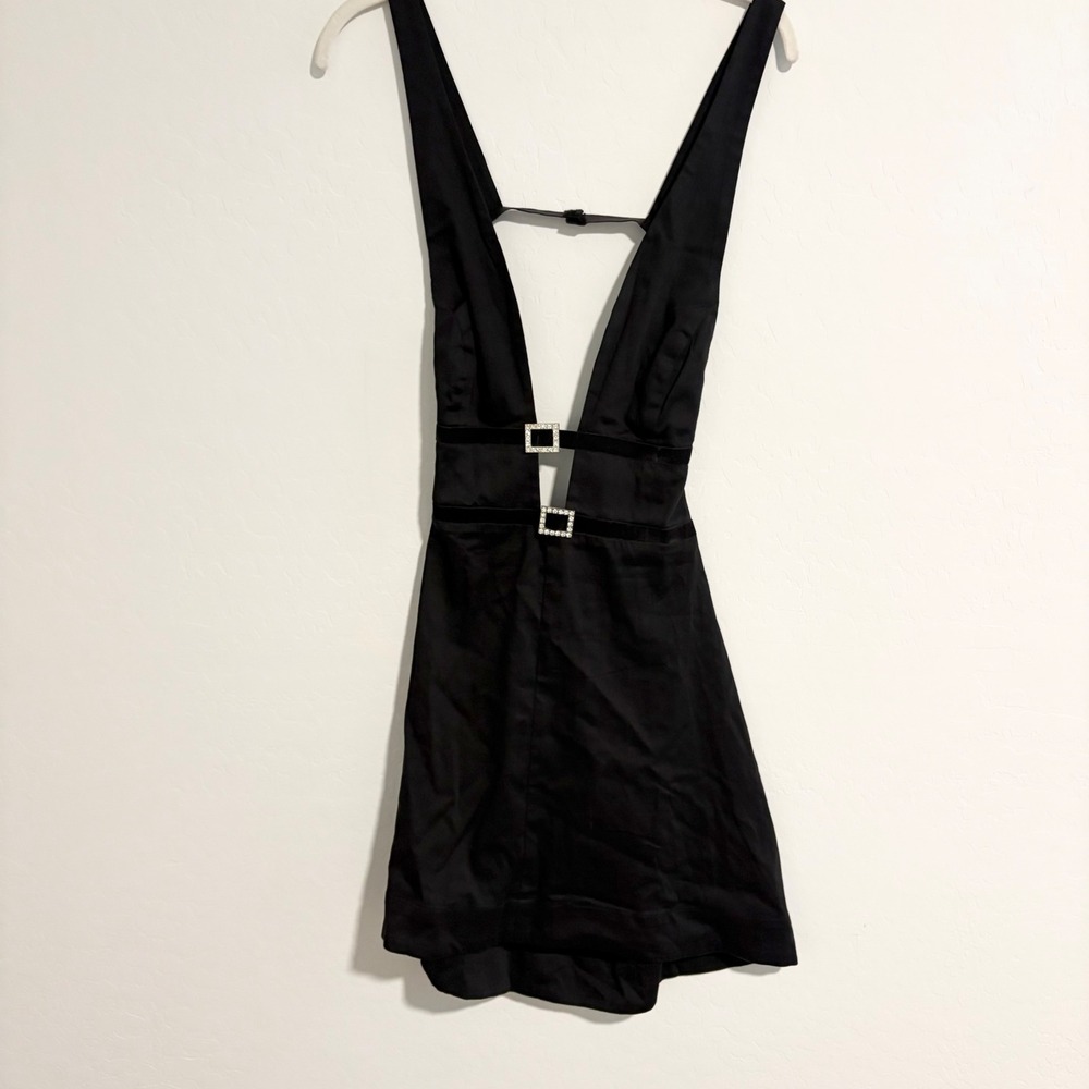 Maeve Anthropologie Black Rhinestone Buckle Pinafore Mini Dress Mens Size 12 NEW - Picture 2 of 5